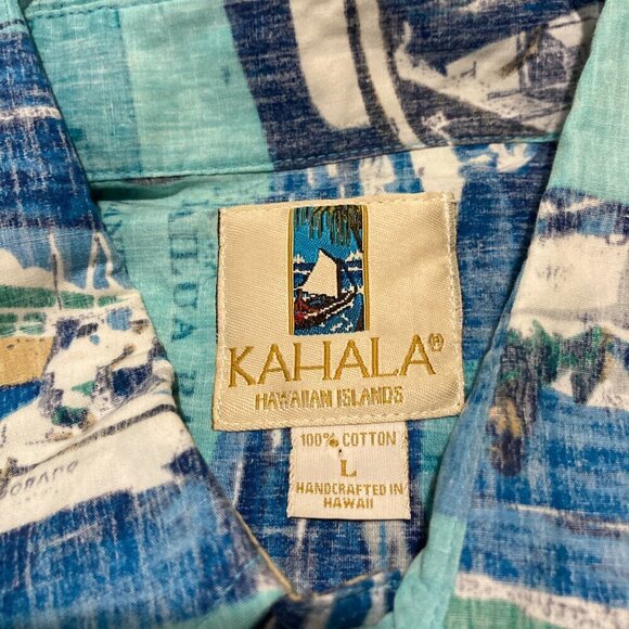 Kahala Hawaiian Shirt Men Large AVI Collection Fishing Button Up Handcrafted - Picture 3 of 5